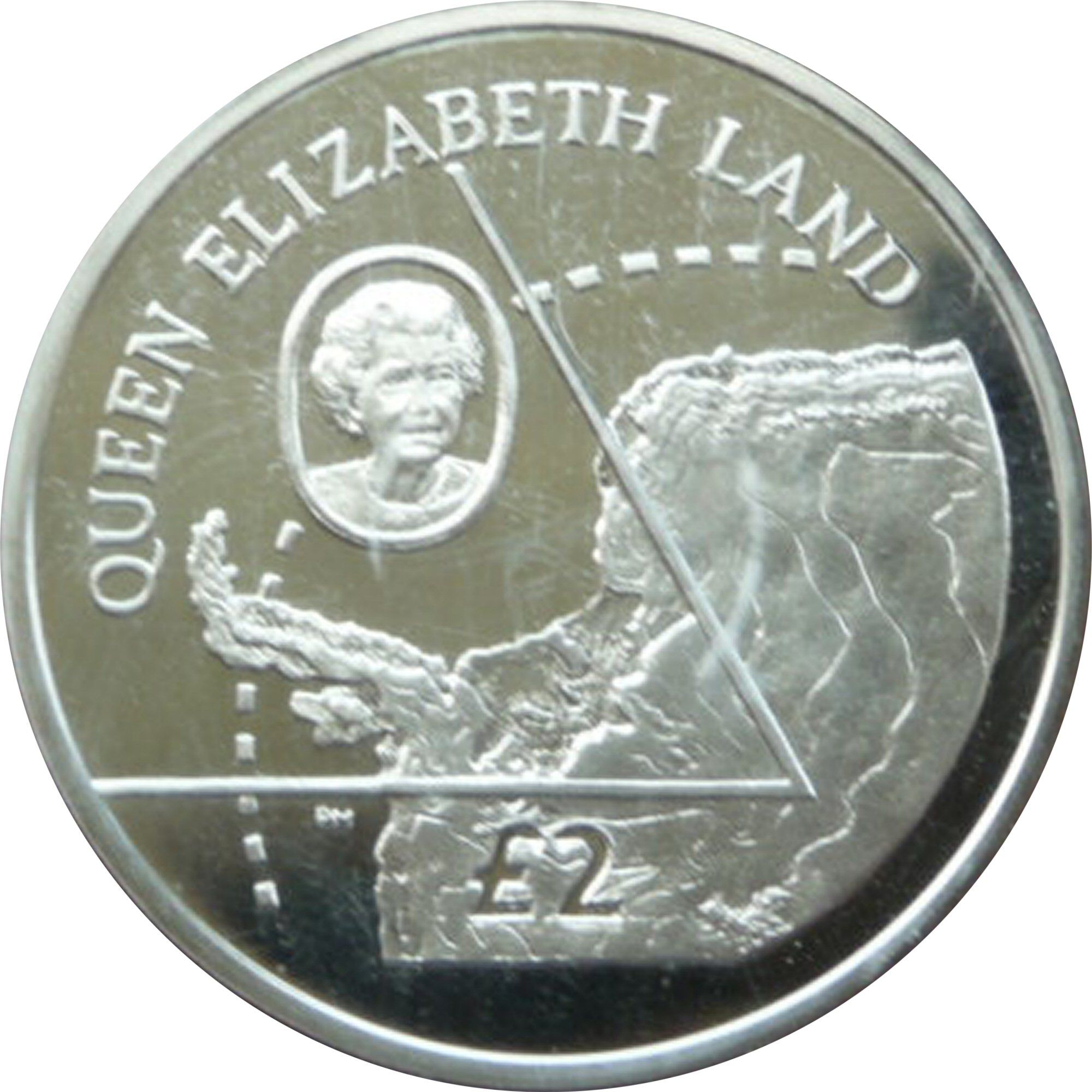 British Antarctic Territory 2 Pounds - Elizabeth II Queen Elizabeth Land; Silver