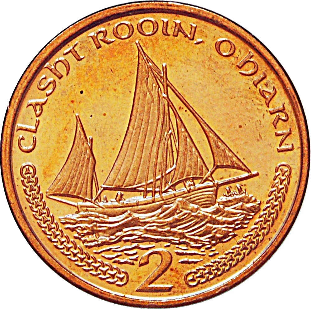 Isle of Man 2 Pence - Elizabeth II Manx Lugger Fishing Boat