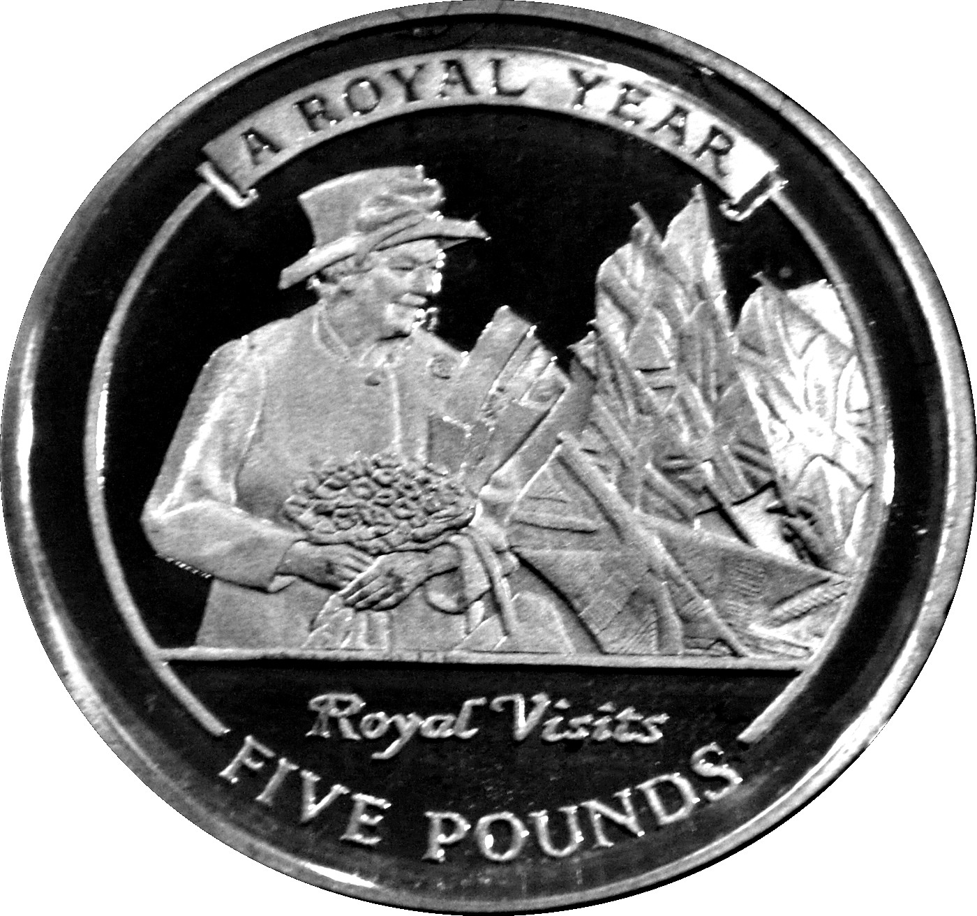 Gibraltar 5 Pounds - Elizabeth II Royal Visits reverse