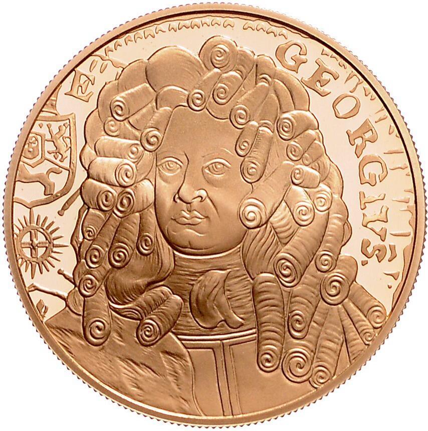 Alderney 5 Pounds - Elizabeth II King George I; Gold Proof reverse