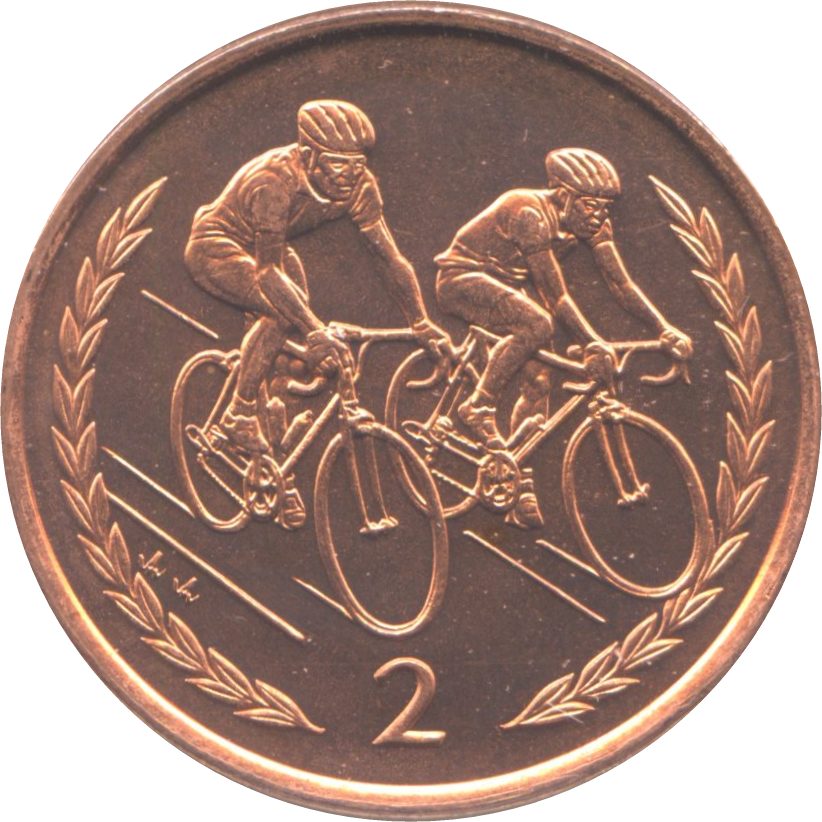Isle of Man 2 Pence - Elizabeth II Bicyclists reverse