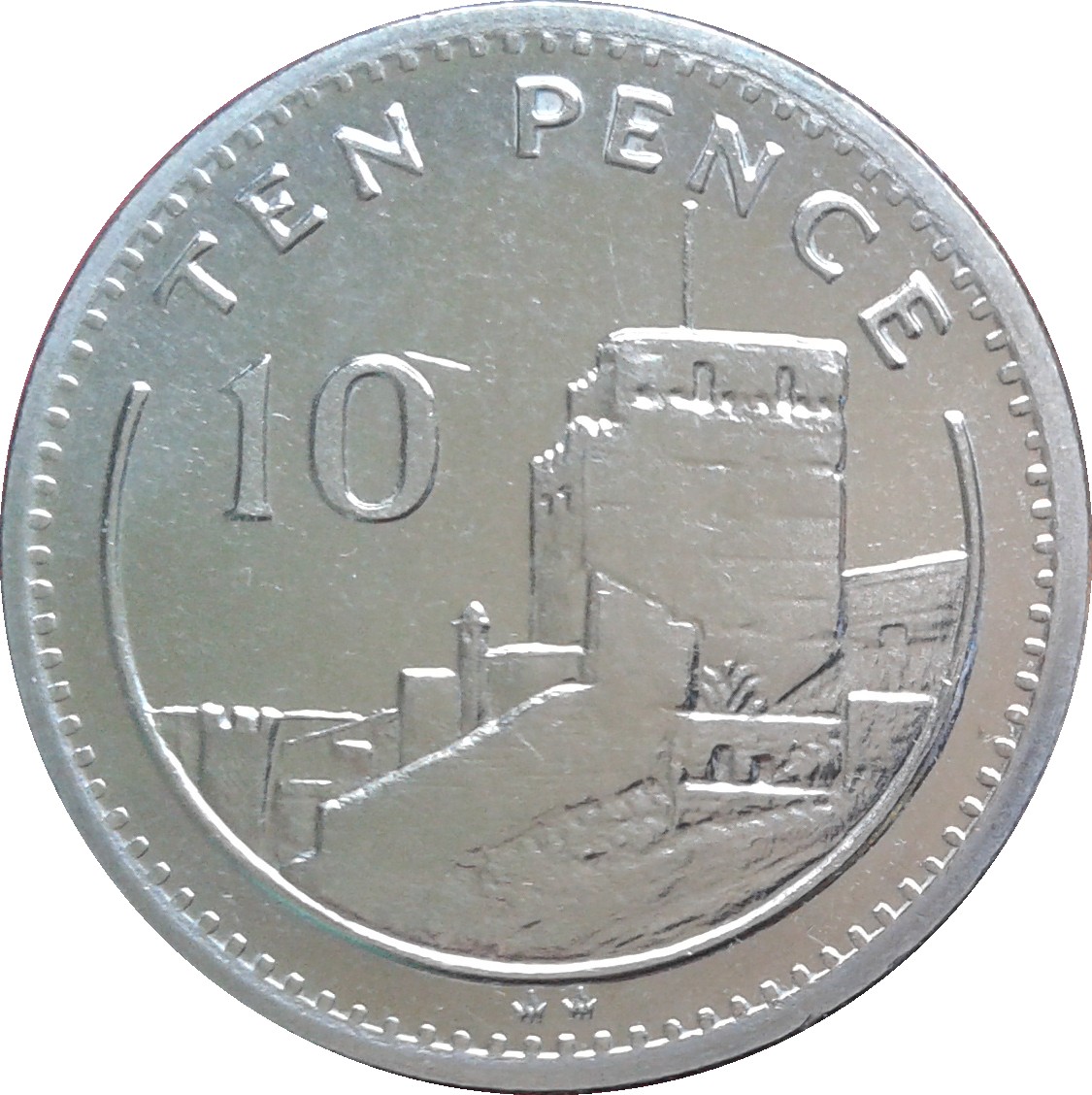 Gibraltar 10 Pence - Elizabeth II Moorish Castle; large type