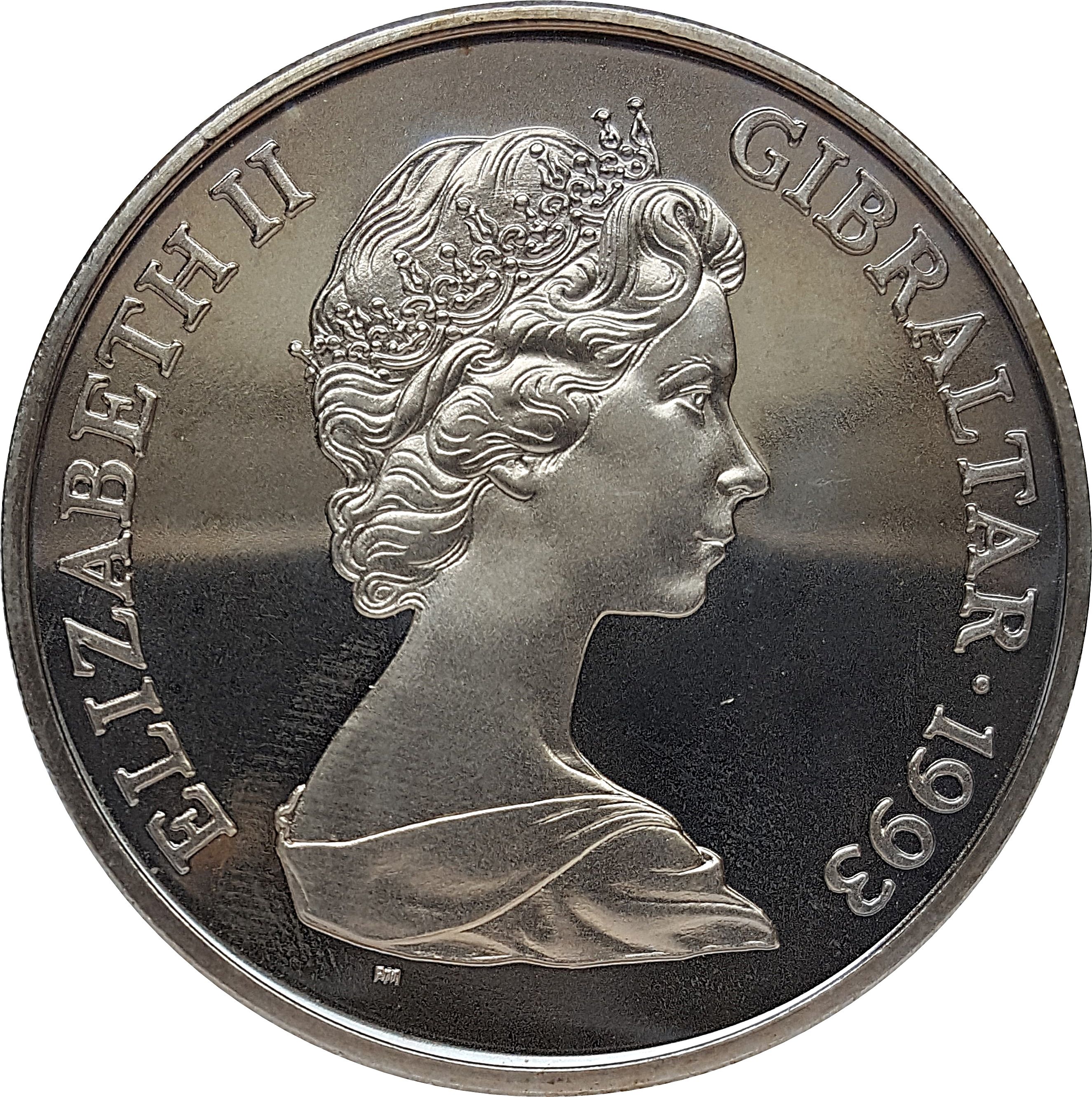 Gibraltar 1 Crown - Elizabeth II King George I obverse