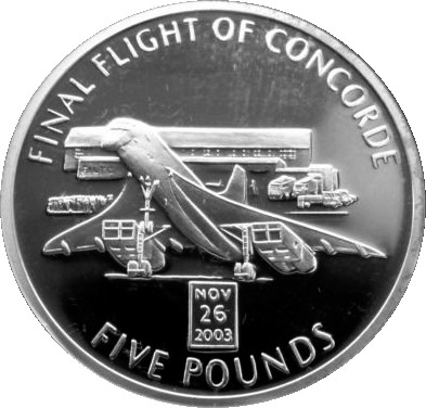 Gibraltar 5 Pounds - Elizabeth II Final Flight of Concorde reverse