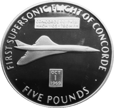 Gibraltar 5 Pounds - Elizabeth II First Supersonic Flight of Concorde reverse