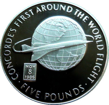 Gibraltar 5 Pounds - Elizabeth II Concorde's First Around the World Flight reverse
