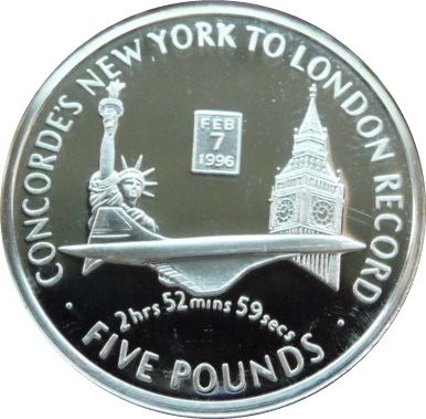 Gibraltar 5 Pounds - Elizabeth II Concorde's New York to London Record reverse