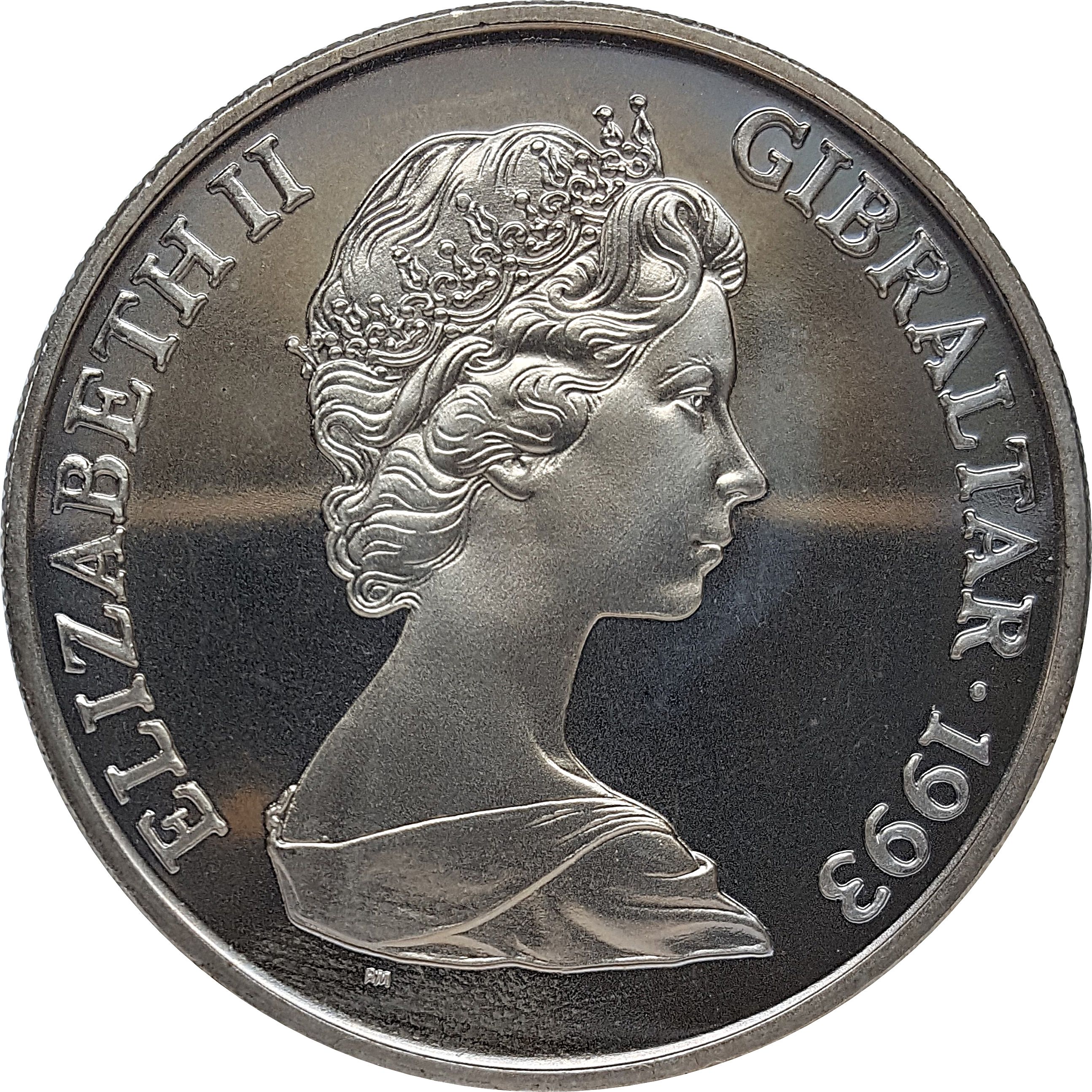 Gibraltar 1 Crown - Elizabeth II King George V obverse