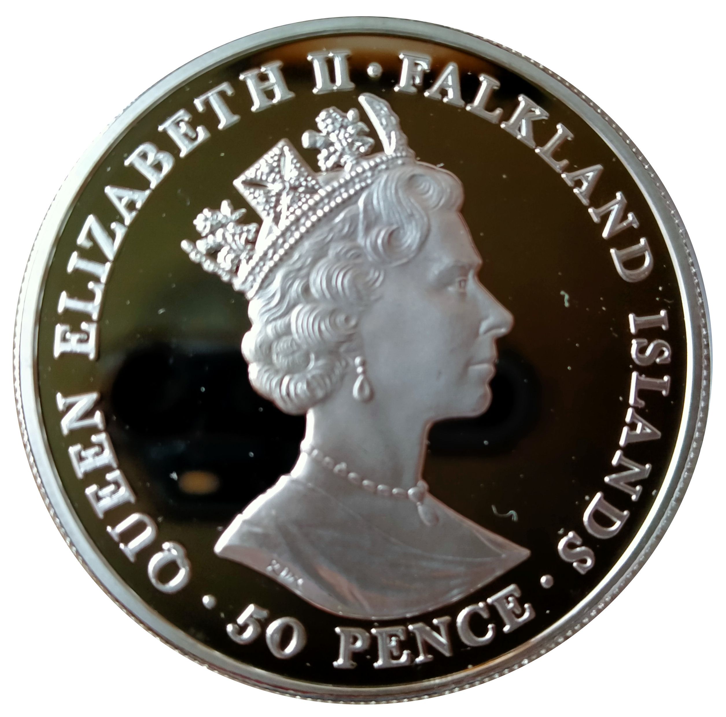 Falkland Islands 50 Pence - Elizabeth II Queen Mother; silver obverse