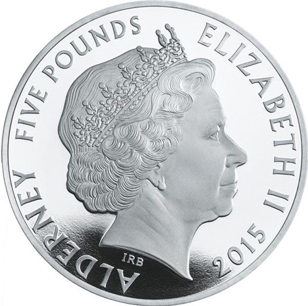 Alderney 5 Pounds - Elizabeth II Battle of Agincourt obverse