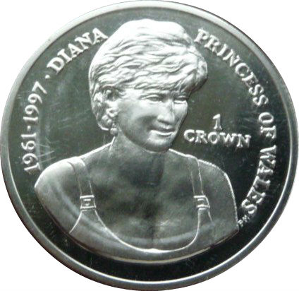 Falkland Islands 1 Crown - Elizabeth II Princess Diana; Silver Proof Issue reverse