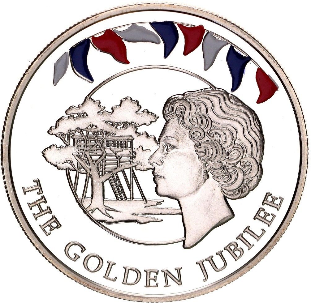 Falkland Islands 50 Pence - Elizabeth II Tree House; silver; colored reverse