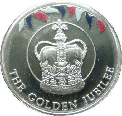 Falkland Islands 50 Pence - Elizabeth II Crown; silver; colored reverse