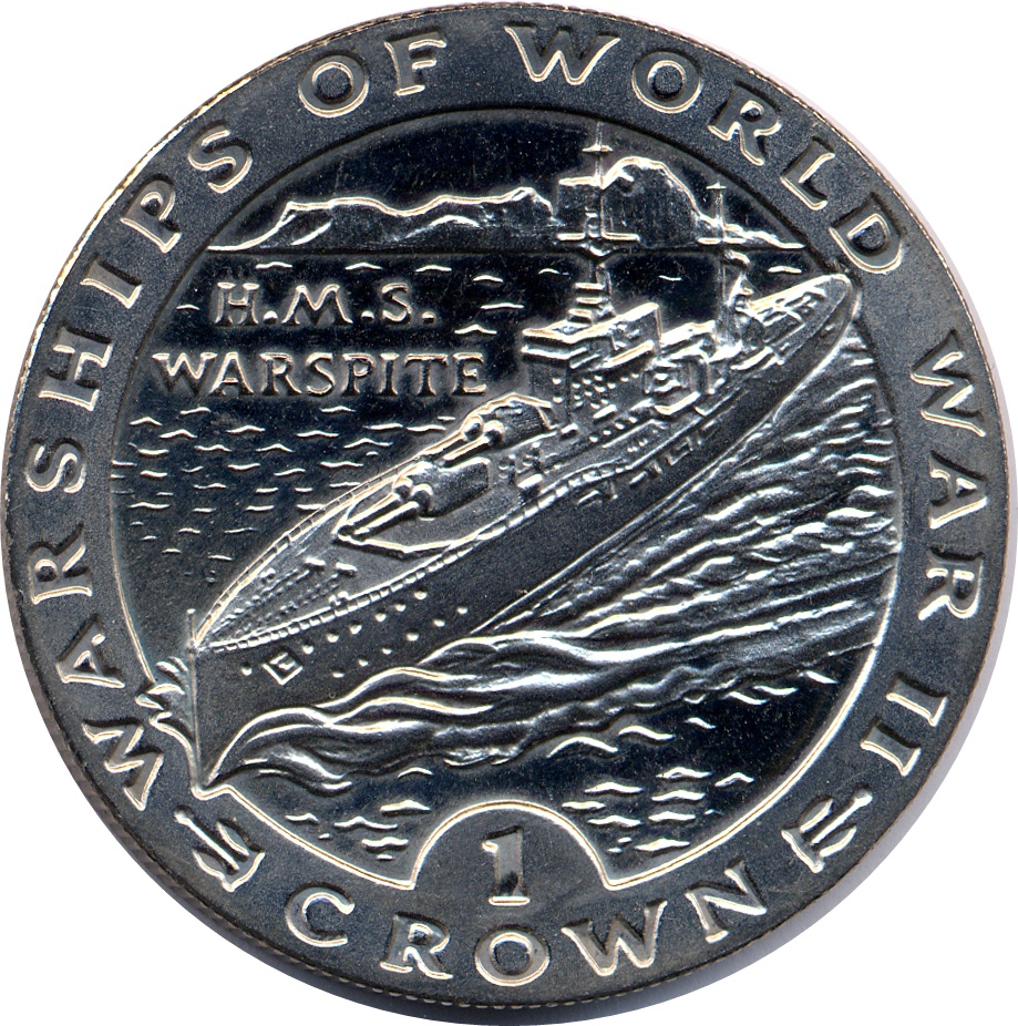 Gibraltar 1 Crown - Elizabeth II HMS Warspite reverse
