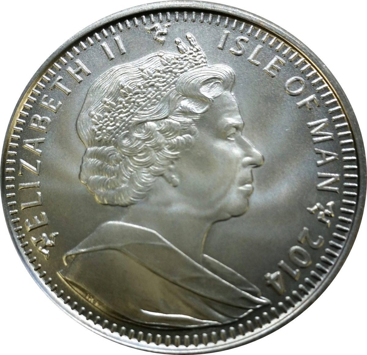 Isle of Man 1 Angel - Elizabeth II Archangel Michael facing right - redesigned; Silver obverse