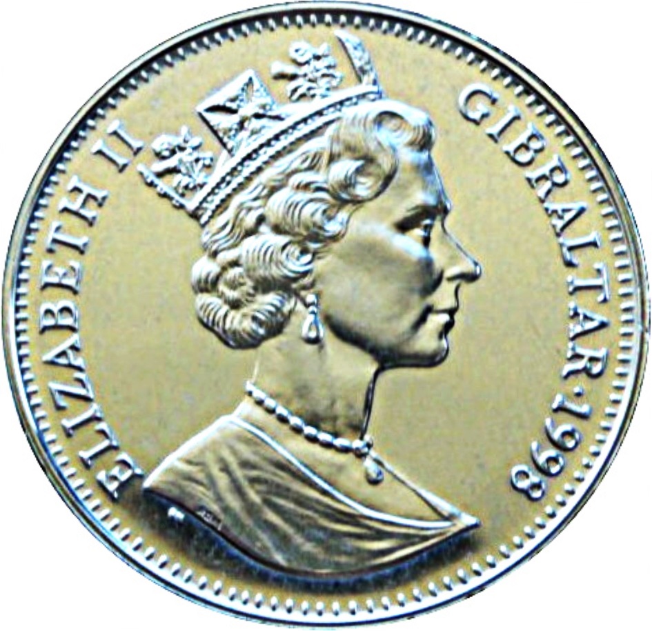 Gibraltar 1 Royal - Elizabeth II Kissing Cherubs obverse