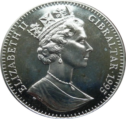 Gibraltar 1 Crown - Elizabeth II Barbary Ape obverse