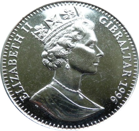 Gibraltar 1 Crown - Elizabeth II Mefusot Yehuda Synagogue obverse