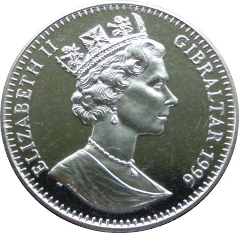 Gibraltar 1 Crown - Elizabeth II Atlantic Puffins obverse