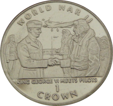 Gibraltar 1 Crown - Elizabeth II King George VI meeting pilots reverse