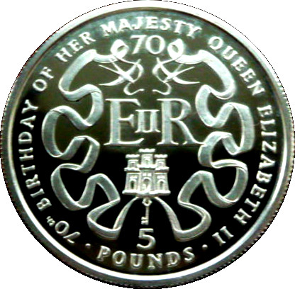 Gibraltar 5 Pounds - Elizabeth II Queen Elizabeth II 70th Birthday; Silver Proof