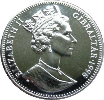 Gibraltar 1 Crown - Elizabeth II Player running with ball obverse