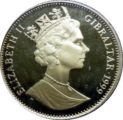 Gibraltar 1 Crown - Elizabeth II 1936 Family Portrait; Gold plated Silver obverse