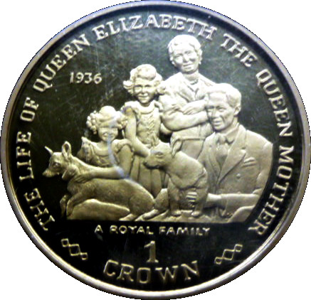 Gibraltar 1 Crown - Elizabeth II 1936 Family Portrait; Gold plated Silver