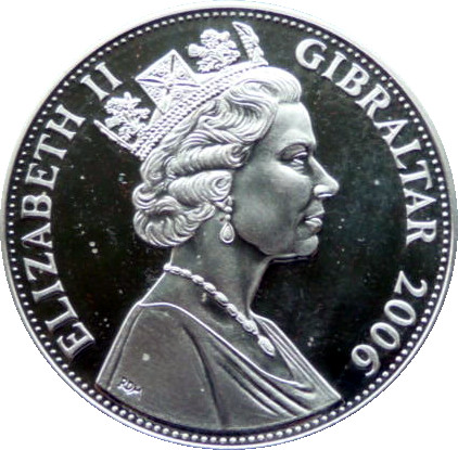Gibraltar 5 Pounds - Elizabeth II Younger Queen Elizabeth in Evening Gown obverse