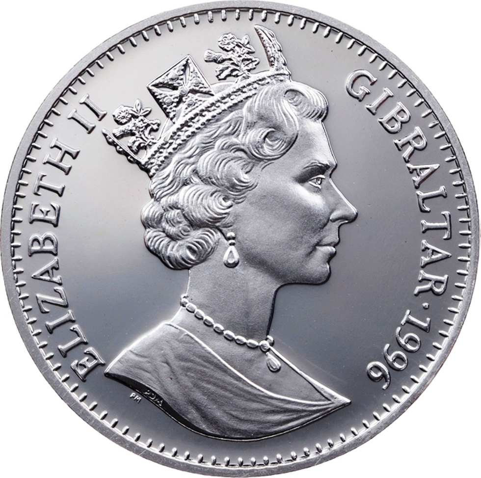 Gibraltar 1 Royal - Elizabeth II Bulldog; Silver Proof obverse