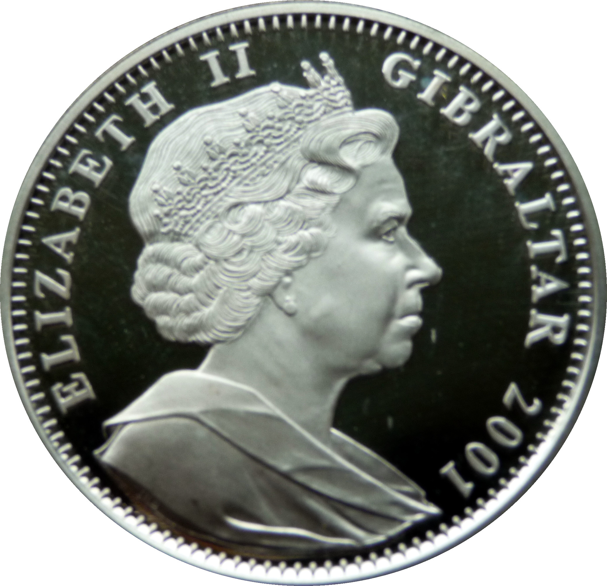 Gibraltar 1 Crown - Elizabeth II Stanley meeting Dr Livingstone; Silver Proof obverse