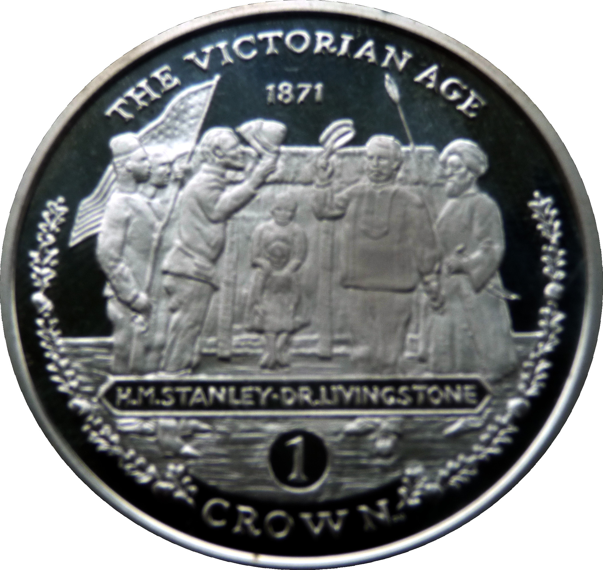Gibraltar 1 Crown - Elizabeth II Stanley meeting Dr Livingstone; Silver Proof reverse