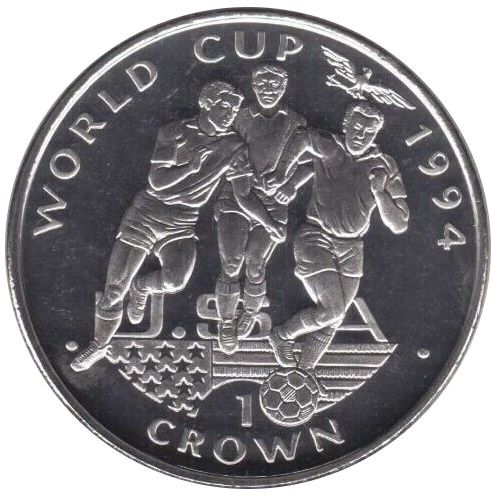 Gibraltar 1 Crown - Elizabeth II 3 players running with ball reverse