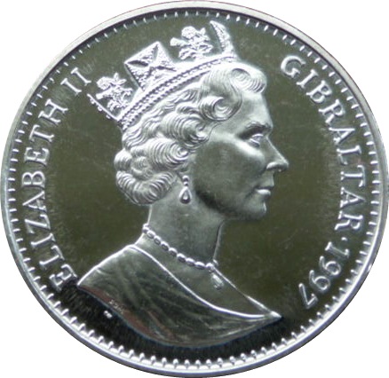 Gibraltar 1 Crown - Elizabeth II Peter Rabbit standing obverse