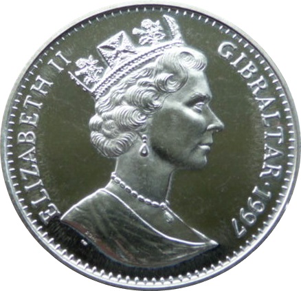 Gibraltar 1 Crown - Elizabeth II Queen on Horseback obverse