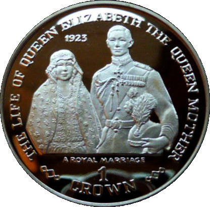 Gibraltar 1 Crown - Elizabeth II A Royal Marriage; Gold plated silver