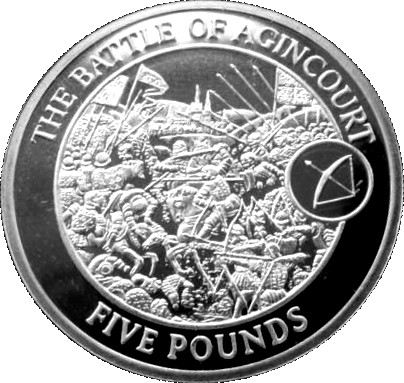 Gibraltar 5 Pounds - Elizabeth II The Battle of Agincourt reverse