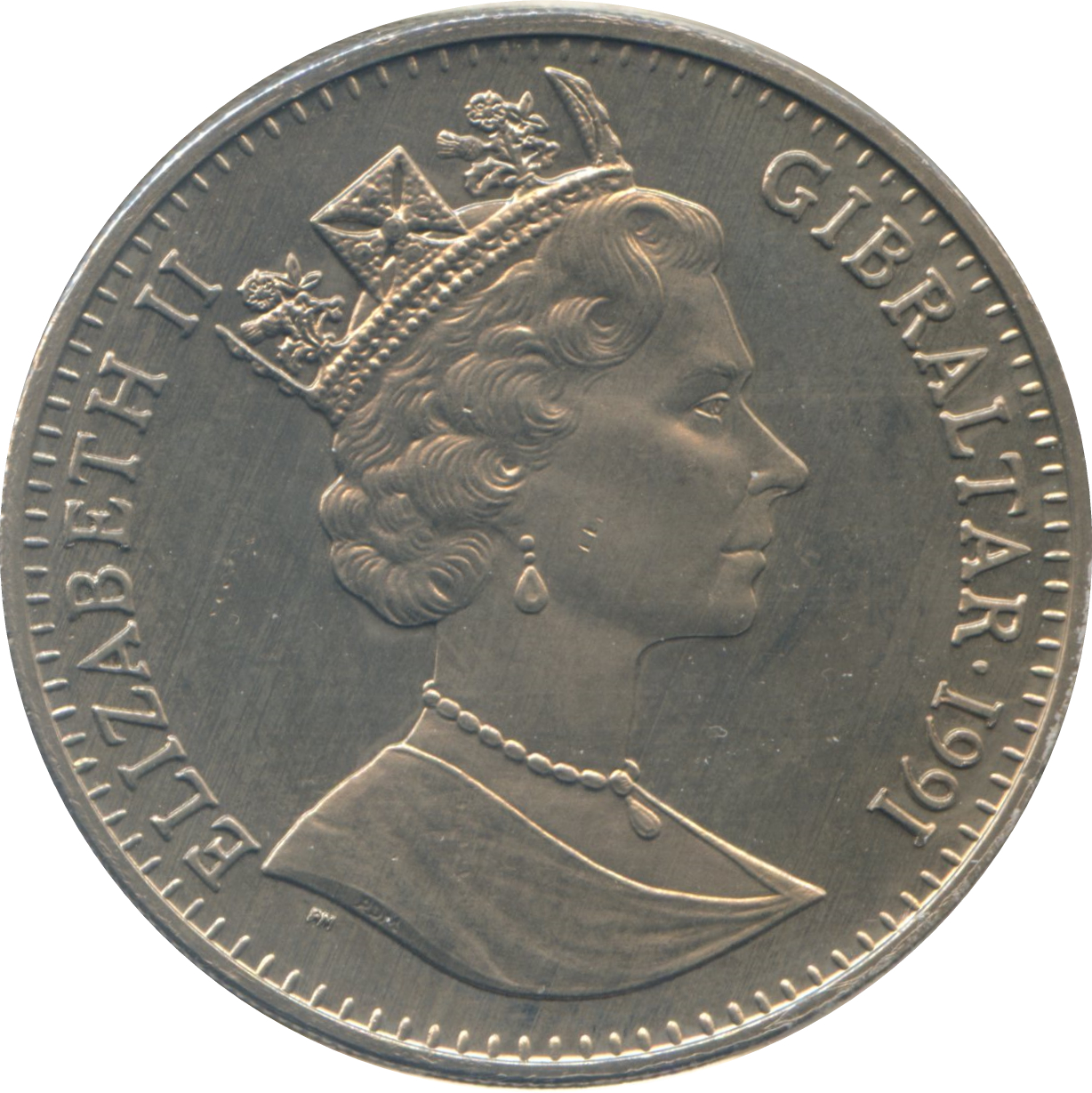 Gibraltar 1 Crown - Elizabeth II Long Distance Runners obverse