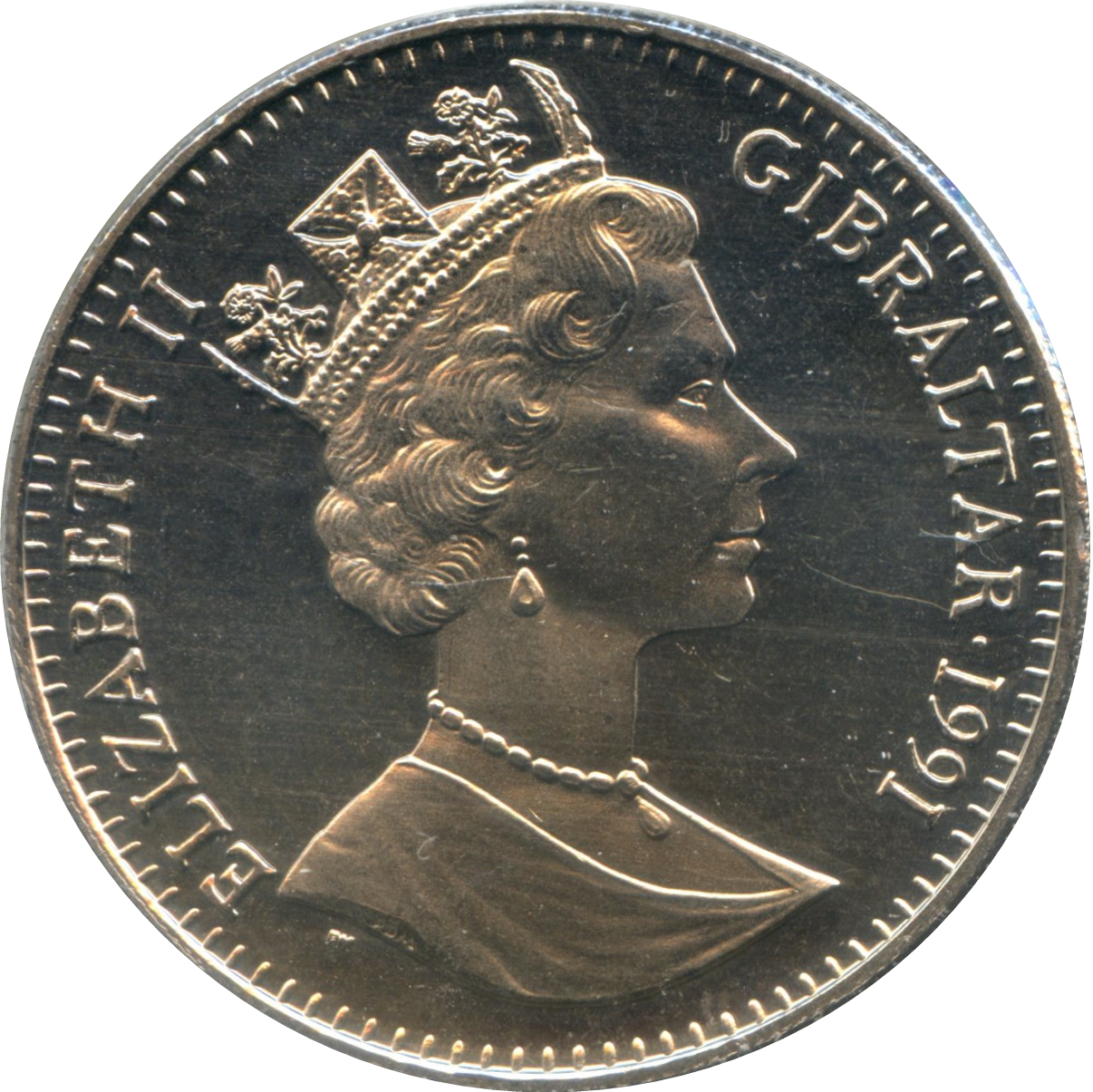 Gibraltar 1 Crown - Elizabeth II Wrestlers obverse
