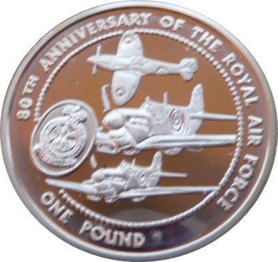 Guernsey 1 Pound - Elizabeth II 80th Anniversary of the RAF - Silver