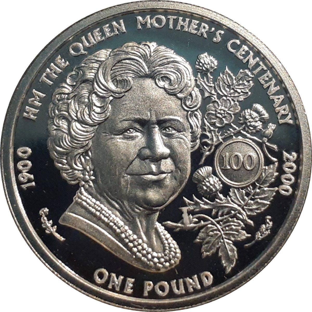 Guernsey 1 Pound - Elizabeth II Queen Mother's 100th Birthday - Silver
