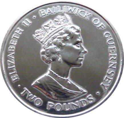 Guernsey 2 Pounds - Elizabeth II 40th Anniversary of the Coronation obverse