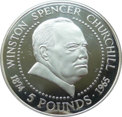 Guernsey 5 Pounds - Elizabeth II Sir Winston Churchill - Silver