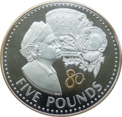 Guernsey 5 Pounds - Elizabeth II 80th Birthday of Queen Elizabeth II - Windsor Fire