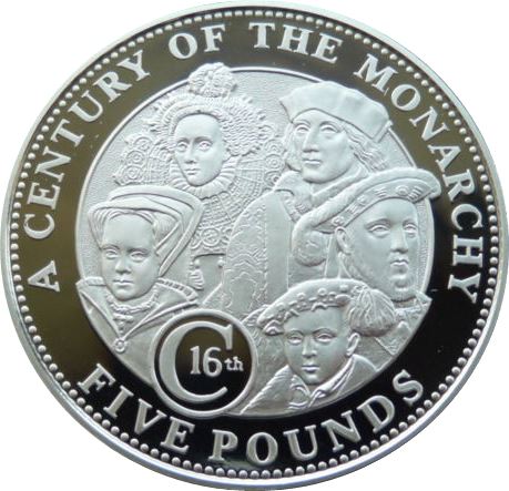 Guernsey 5 Pounds - Elizabeth II 16th Century Monarchs - Silver