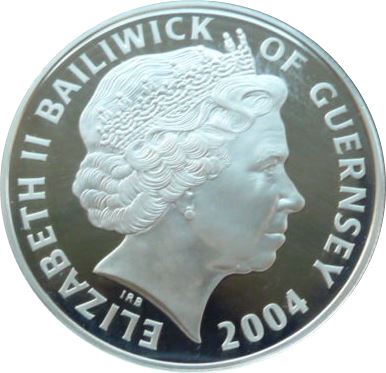 Guernsey 5 Pounds - Elizabeth II HMS Invincible - Silver obverse
