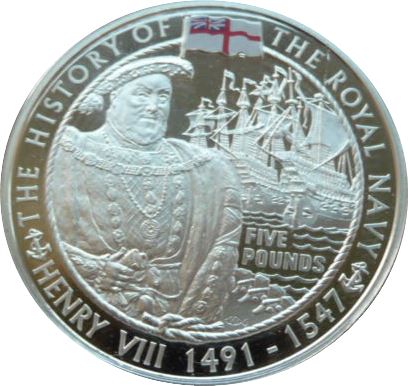 Guernsey 5 Pounds - Elizabeth II King Henry VIII - Silver reverse