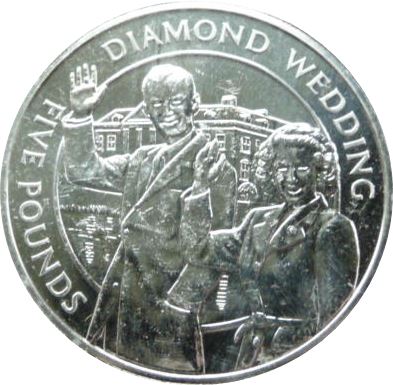 Guernsey 5 Pounds - Elizabeth II Diamond Wedding-Royal Couple waving