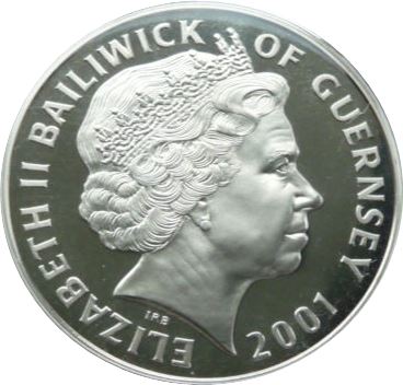 Guernsey 5 Pounds - Elizabeth II Queen Victoria Centennial - Silver obverse