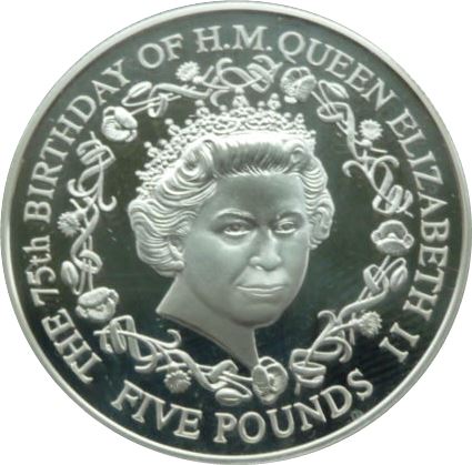Guernsey 5 Pounds - Elizabeth II 75th Birthday - Silver